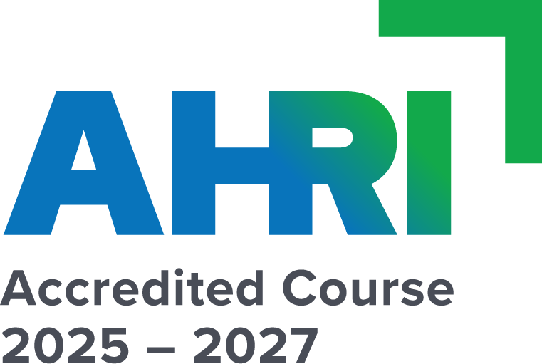 AHRI accredited course logo, showcasing a modern design with the AHRI symbol, representing quality education.